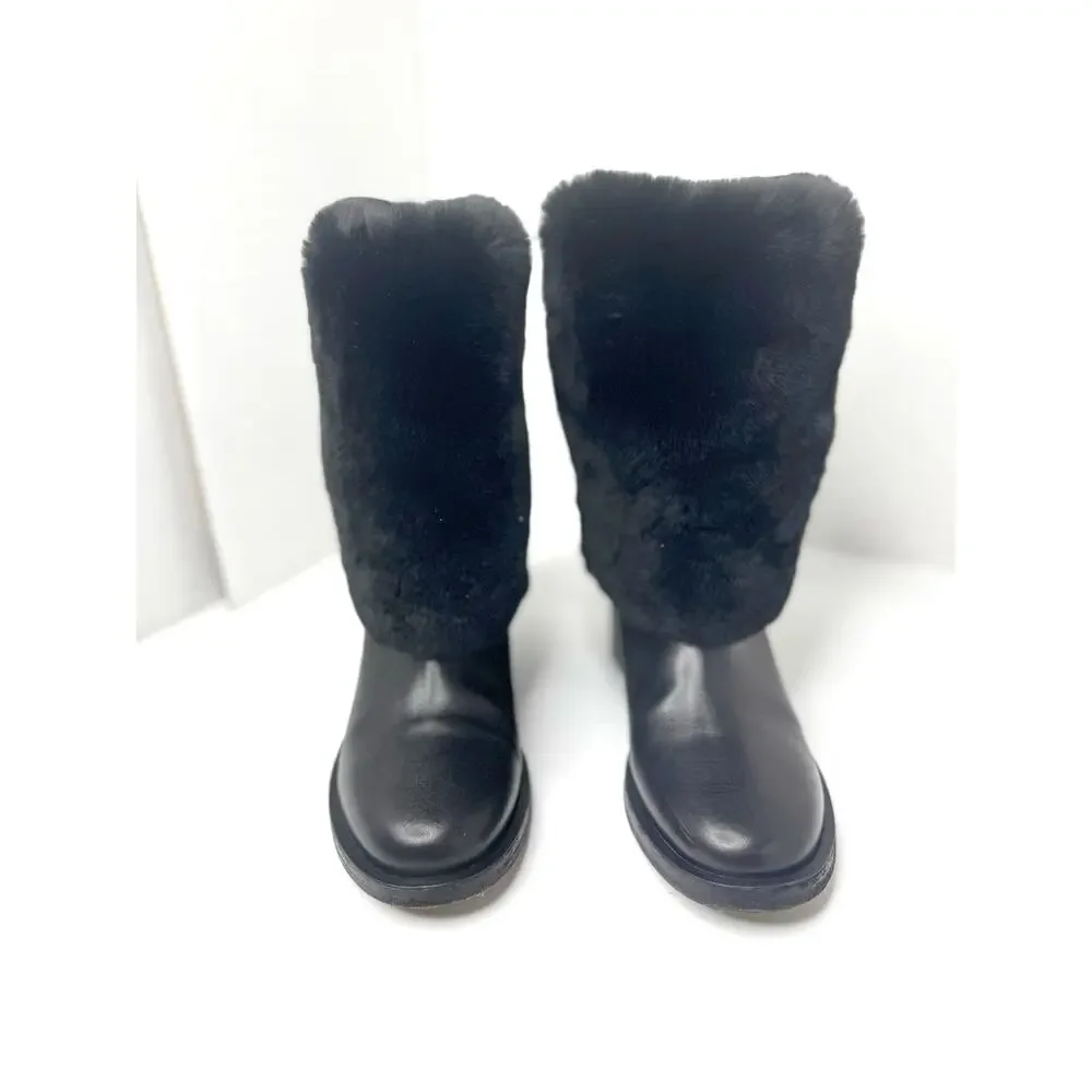Chanel Black Fur Calfskin Fold Over CC Logo Ankle Boots Women Size EU 37.5